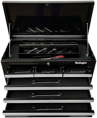 Workington Professional Industrial Portable Metal Tool Chest with 6 Drawers, 26" 6-Drawer Tool Chest Cabinet with Ball Bearing Drawer Slides, Steel Tool Storage Box Organizer 4015 Black