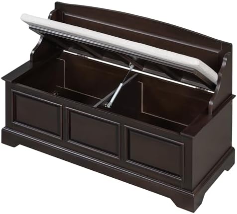LUMISOL Shoe Storage Bench with Seating, 41.7” Farmhouse Entryway Bench with Cushion and Hidden Storage, Upholstered Storage Ottoman for Living Room, Entryway, Bedroom, Espresso