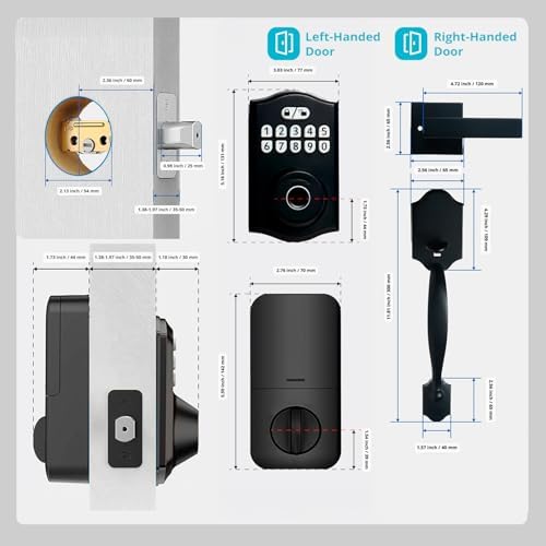 Miko i9 Keypad Door Lock with Handle Set – Fingerprint Keyless Entry Front Door Lock, Electronic Deadbolt with Lever Handle for Exterior Door, Auto-Lock, 100 Fingerprints and Codes (Matte Black)
