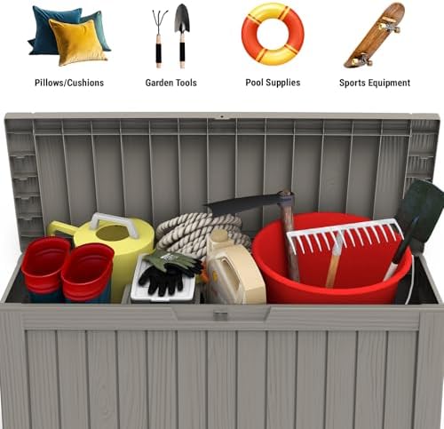 Mars Villa 72 Gallon Deck Box, Outdoor Storage Box, Outside Bin, Grey
