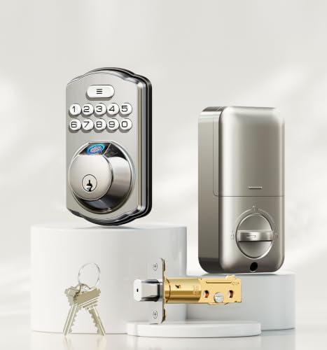 Veise KS02A Fingerprint Door Lock, Keypad Deadbolt, Satin Nickel