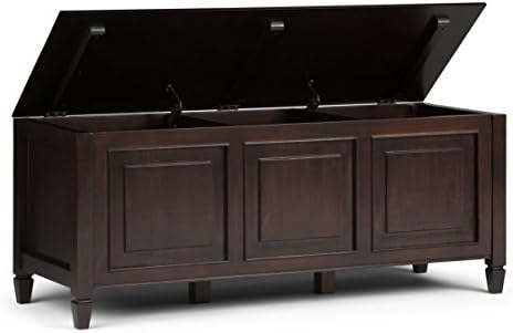 SIMPLIHOME Connaught 51" Wide Solid Wood Trunk Bench in Brown