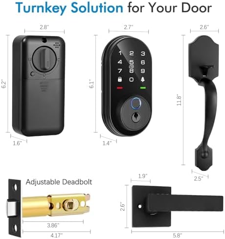 Smart Deadbolt Lock with 2 Lever Handles, 5-in-1 Control by Fingerprint/Password/APP/E-Key/Key, 24-Hours Active Wi-Fi, 12 Months Battery Life, Easy Installation (T6)
