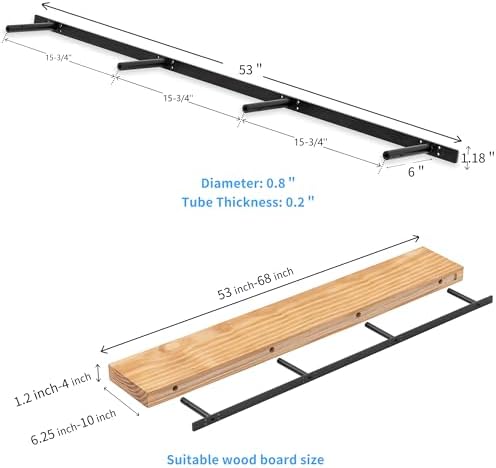 Heavy Duty Floating Shelf Bracket 53 inch, Hidden Shelf Bracket for Mantel and Shelving, Max Load 200 lbs if Mounted on Studs, Invisible Bracket for Floating Shelves (with Ease Build Kit)