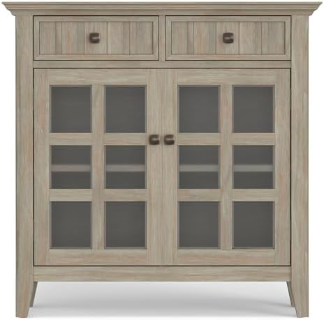 SIMPLIHOME Acadian Storage Bench and Cabinet Set in Distressed Grey