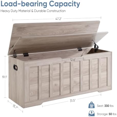 DUMOS 47.2" Wooden Storage Chest Bench with Storage for Bedroom