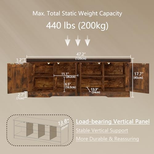 DINZI LVJ Shoe Storage Bench with Cushion, Door, Rustic Brown 47.2"LX17.7"H