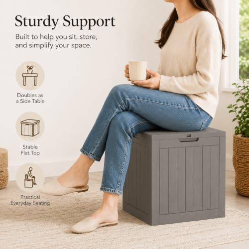 Outdoor Storage Box Resin Deck Box Waterproof Gray Brown 36 Gallon