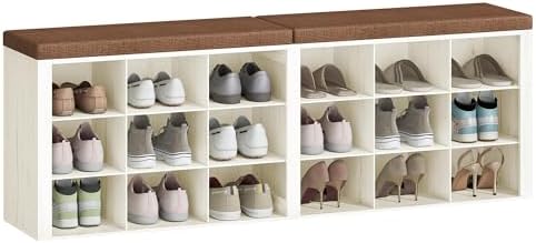 Hzuaneri Shoe Storage Bench with Cushion, Storage Bench with 18 Cubbies