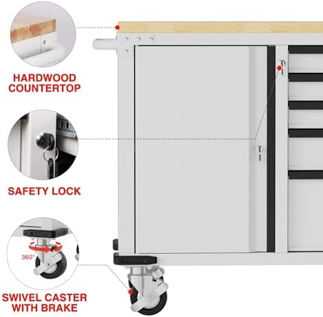 WORKPRO 52" x 20" Rolling Tool Chest, 5-Drawer & 1-Door