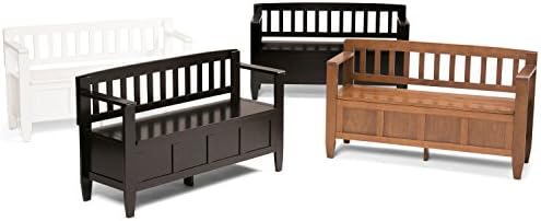 SIMPLIHOME Brooklyn 48" Wide Solid Wood Storage Bench in Dark Coffee Brown