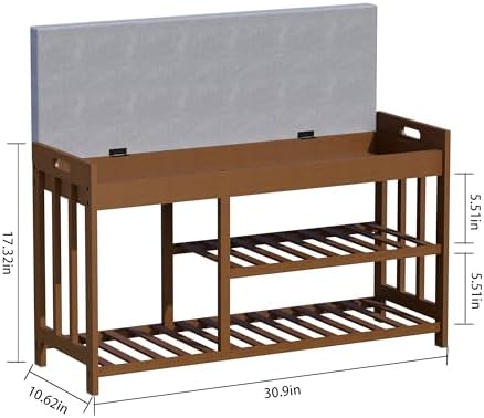 Bamboo Shoe Storage Bench with Cushioned Seat 3-Tier Entryway Shoe Rack