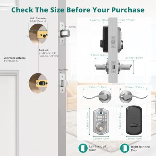 AkaGear Fingerprint Keyless Entry Door Lock with Lever Handle Set, Nickel
