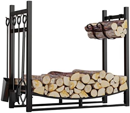 Fire Beauty Fireplace Log Rack 34 Inch Wood Storage Holder with 4 Tools