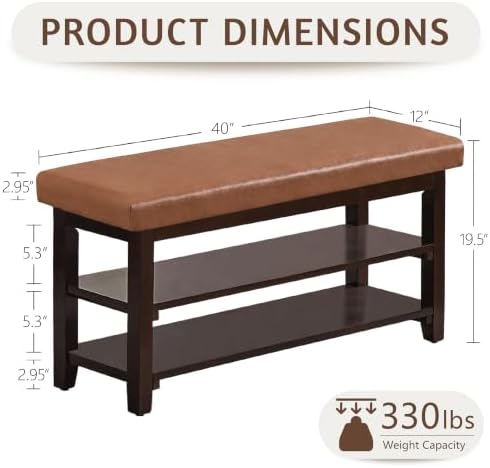 40"Wooden Shoe Rack with Seat, Entryway Bench with Shoe Storage Light Brown