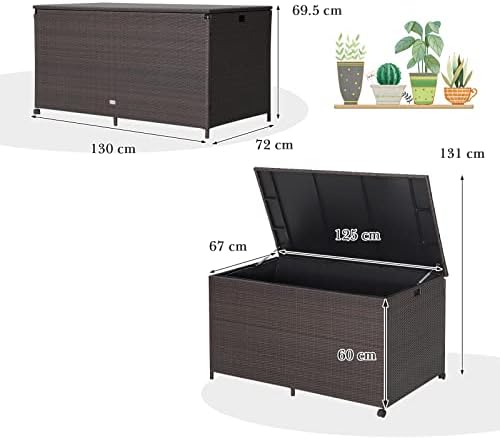 Giantex Wicker Outdoor Deck Box - 133 Gallon Storage Box with Lid, Waterproof Liner and Universal Wheels, PE Rattan Storage Container for Cushions, Gardening Tools, Patio Storage, Brown
