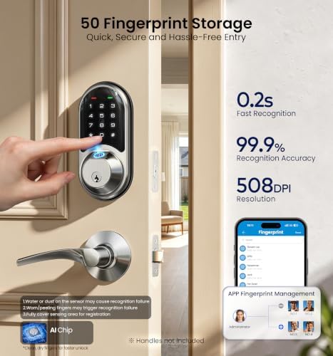Veise RZ07 Fingerprint Smart Door Lock Deadbolt, App Control, Satin Nickel