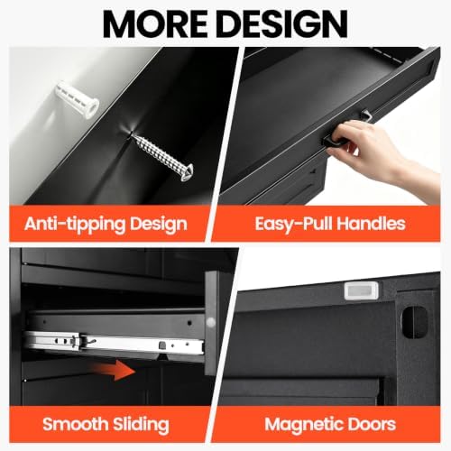 STANI 73" H Metal Storage Cabinet with Wheels, Black Rolling Tool Cabinet