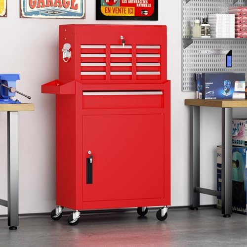 Crownland 5-Drawer Rolling Tool Chest with Wheels, Red