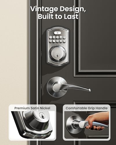 Veise KS01B Keypad Door Lock with 2 Lever Handles Set, Satin Nickel