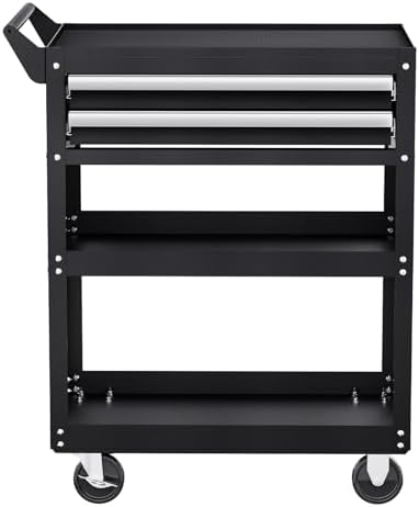 VEVOR 5-Tier Tool Cart with Wheels, 400 lbs Load Capacity, Rolling Work Cart with 2 Drawers & Pegboard, Mechanic Tool Storage Organizer with Locking System for Garage, Warehouse and Repair Shop, Black