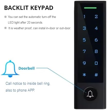 MENGQI-CONTROL WiFi Remote Manage IP66 Watreproof Access Control Keypad 600lbs Magnetic Lock Request to Exit PIR Motion Sensor Smart Phone App Remote ADD/Delete User