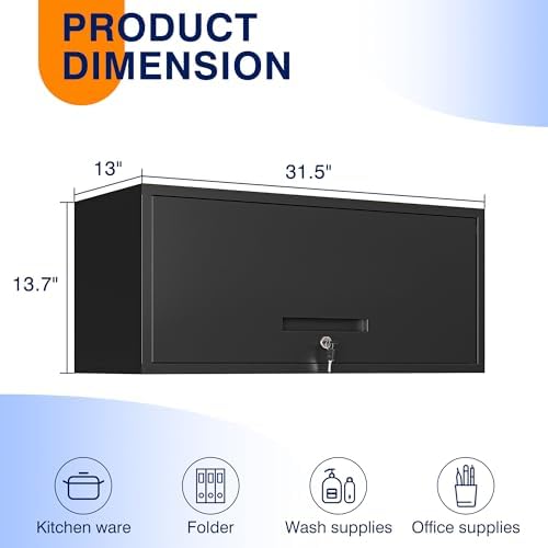 Yizosh Metal Garage Cabinet with Doors, Wall Mounted Storage Cabinet, Floating Tool Cabinet for Basement, Kitchen, Warehouse (Black, 13.7" H)