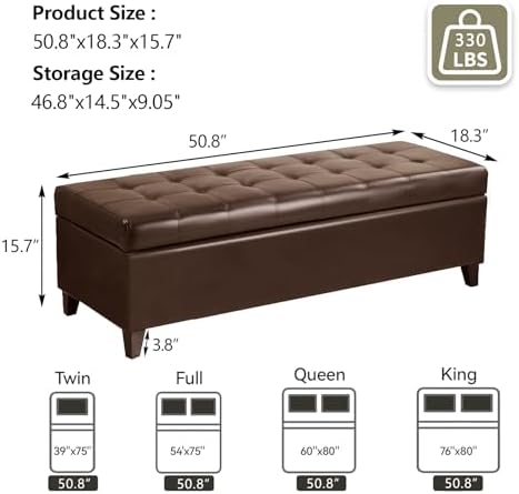 Joveco 51 Inch Storage Bench,Leather Tufted Storage Ottoman with Legs