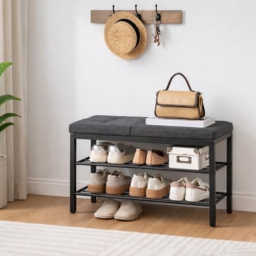 HOOBRO Shoe Bench, Storage Bench with Cushion, Entryway Bench Shoe Shelf