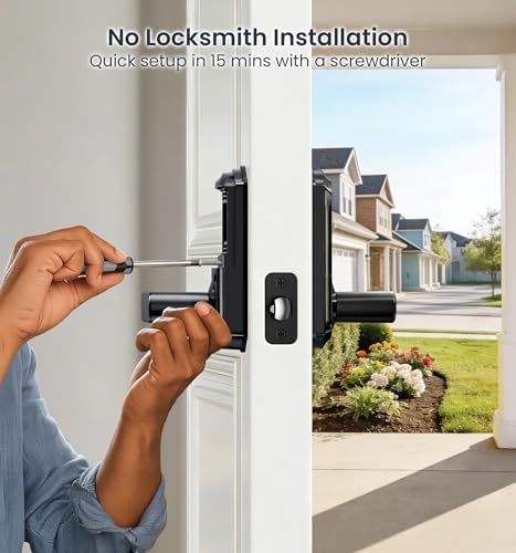 Veise VE019 Smart Lever Lock, Keypad Door Knob with Handle, Matte Black