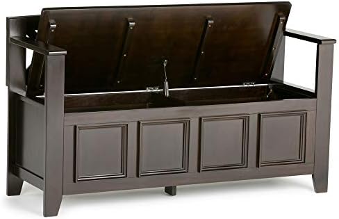 SIMPLIHOME Amherst 48" Wide Solid Wood Storage Bench in Hickory Brown