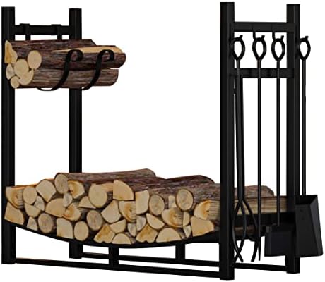 Fire Beauty Fireplace Log Rack 34 Inch Wood Storage Holder with 4 Tools
