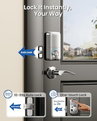 Veise KS01B Keypad Door Lock with 2 Lever Handles Set, Satin Nickel