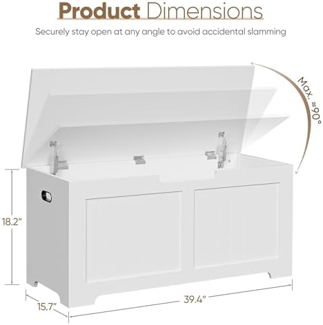 SUPER DEAL Storage Chest, 39 inches Chest Box Organizer with 2 Safety Hinges, Wooden Entryway Shoe Organizer Storage Bench, White