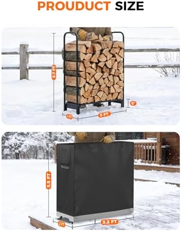 3ft Firewood Log Rack with Cover Outdoor, Heavy Duty Indoor Outdoor Firewood Storage Log Rack with Cover Combo Set Black