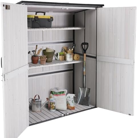 GUTINNEEN Outdoor Storage Shed with Metal Frame,Wooden Tool Cabinet with Adjustable Shelfs, House Garden Shed for Backyard Garden Patio Lawn