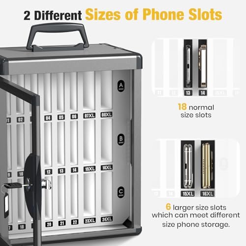 Glosen 24 Slots Cell Phone Storage Locker for Classroom, Portable Phone Locker with Key Lock & Handle, Wall Mounted Phone Lock Box for Office & School, Fits Most Smartphones Black