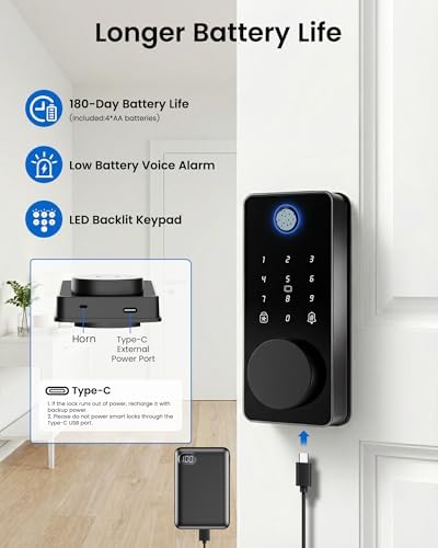Smart Deadbolt Lock with 2 Knobs,Fingerprint Keyless Entry Door Lock