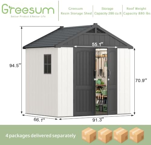 Greesum 8x6 FT Resin Outdoor Storage Shed with Floor, Beige