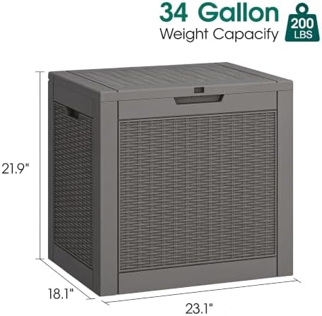 KAMABOKO Outdoor Storage Box, 34 Gallon Deck Box Outdoor Waterproof Small