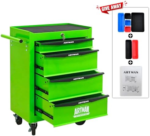 4 Drawer Rolling Tool Chest on Wheels,Multifunctional Mobile Metal Tool Cart,Drawers Rolling Trolley Organizer Tool Storage Box for Repair Shop,Warehouse,Garage,Workshop(4 Drawers-30.5"H-Green)