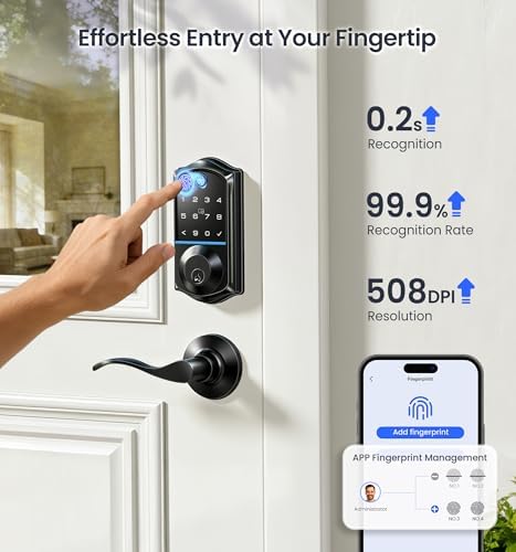 Veise VE017G WiFi Smart Keyless Entry Lock for Front Door, Matte Black