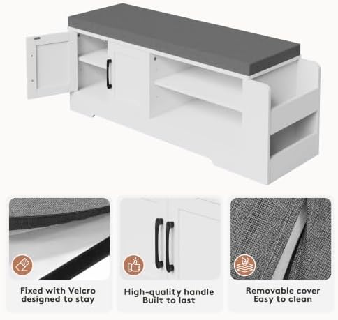 Farmhouse Shoe Storage Bench with 3-in-1 Entryway Storage & Padded Seat