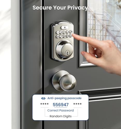 Veise KS01C Keyless Entry Deadbolt Door Lock with Knobs, Satin Nickel