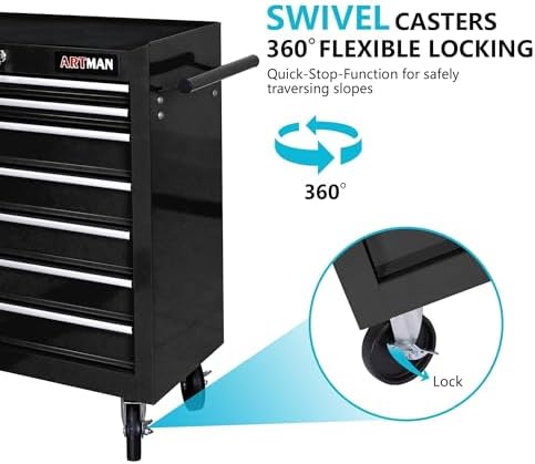 7 Drawers Rolling Tool Cart on Wheels, Multifunctional Organizer Tool Chest Tool Case, Trolley Tool Storage Tool Box for Workshop,Garage,Repair Shop (7 Drawers 24.2" W×12.9" D×30.51" H-Black)