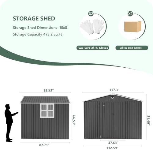 10x8 FT Metal Storage Shed with Window,Outdoor Storage Building,Large Backyard Sheds