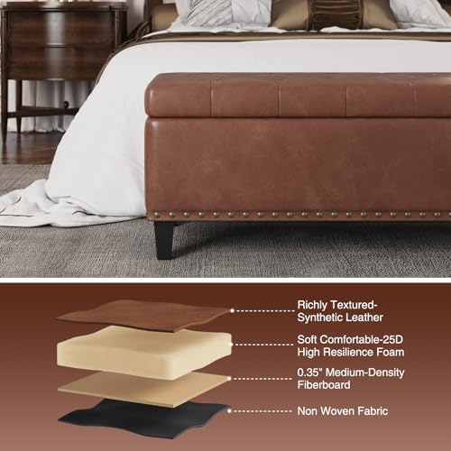 FiveWillowise 51 Inch Storage Ottoman Bench,Large End of Bed Storage Bench
