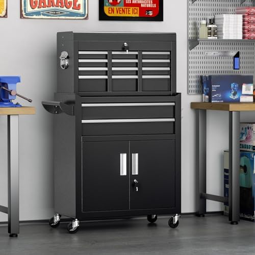 Crownland 8 Drawer Rolling Tool Chest with Wheels, Black