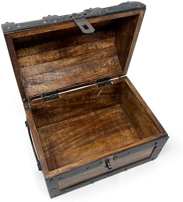 Nautical Cove Handmade Wooden Treasure Chest Storage Box – Deluxe Design with Real Leather Accents, Working Iron Lock & Skeleton Keys, Decorative Keepsake Chest (Medium - 10 x 7 x 7)