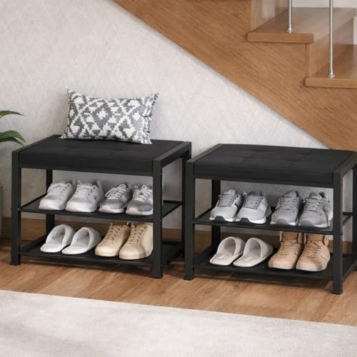 HOOBRO Small Shoe Bench, 3-Tier Shoe Rack, Shoe Storage Bench